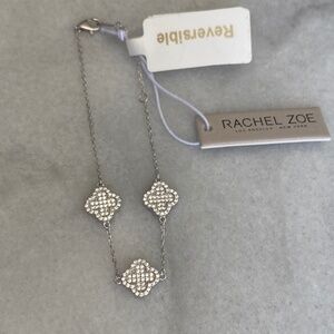 ** NEW ** Rachel Zoe Sterling silver rhinestone reversible clover bracelet